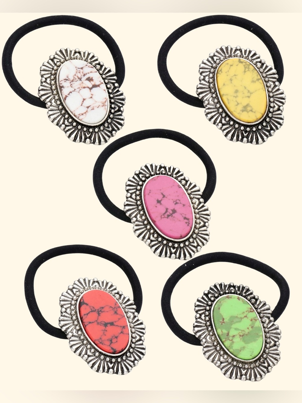 Oval Natural Stone Stretch Hair Tie (select one)